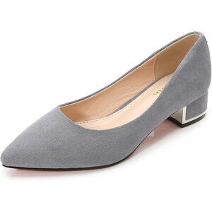 🆕Women's Grey Suede Low Heels Stacked Block Heeled Causal Flats Pumps Shoes
